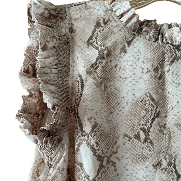 NWT Elie Tahari Brown And Tan Snakeskin Print  Flutter Sleeve Silk Top - Picture 6 of 10